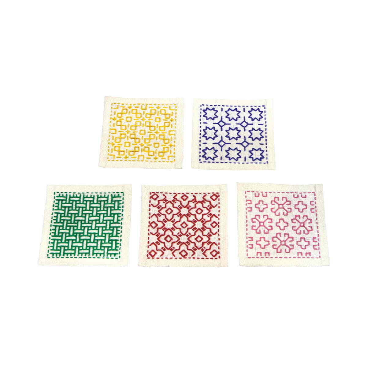 Olympus stamped Hitomezashi Sashiko stitch kit ""Coasters ecru 5pcs"", 10x10cm, Or