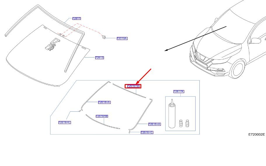 NISSAN QASHQAI J11 MK2 Upper Windscreen Dam Rubber Seal 727163ZL0B