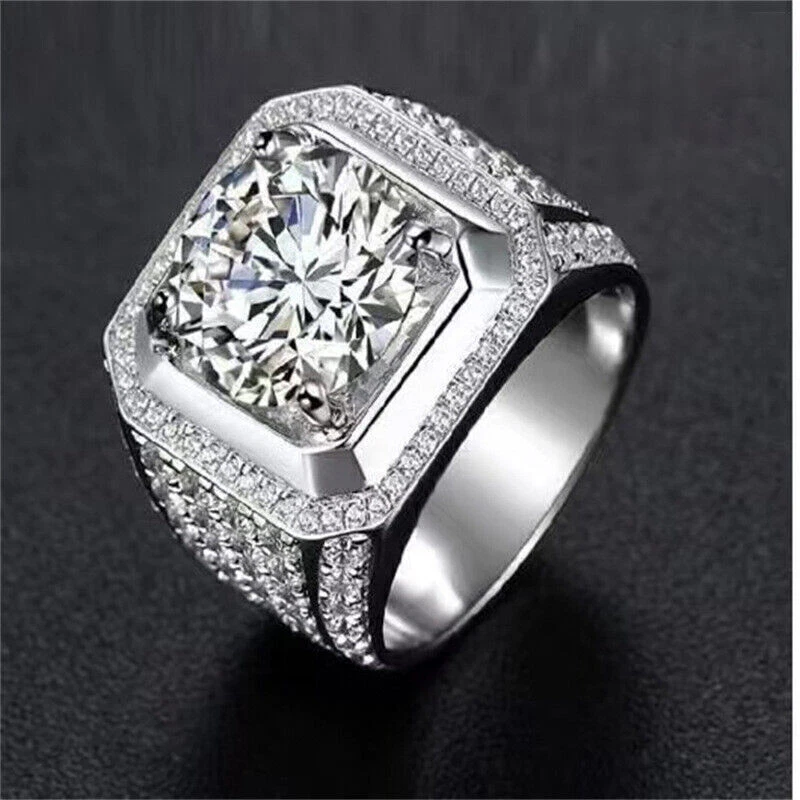 Мужское кольцо с муассанитом круглой огранки VVS1/D сертифицированное GRA 5 карат серебро 925 пробы - Изображение 2 из 4