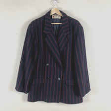 Vintage Peabody House International Coat Womens 13/14 Blue Red Stripe Wool Blend