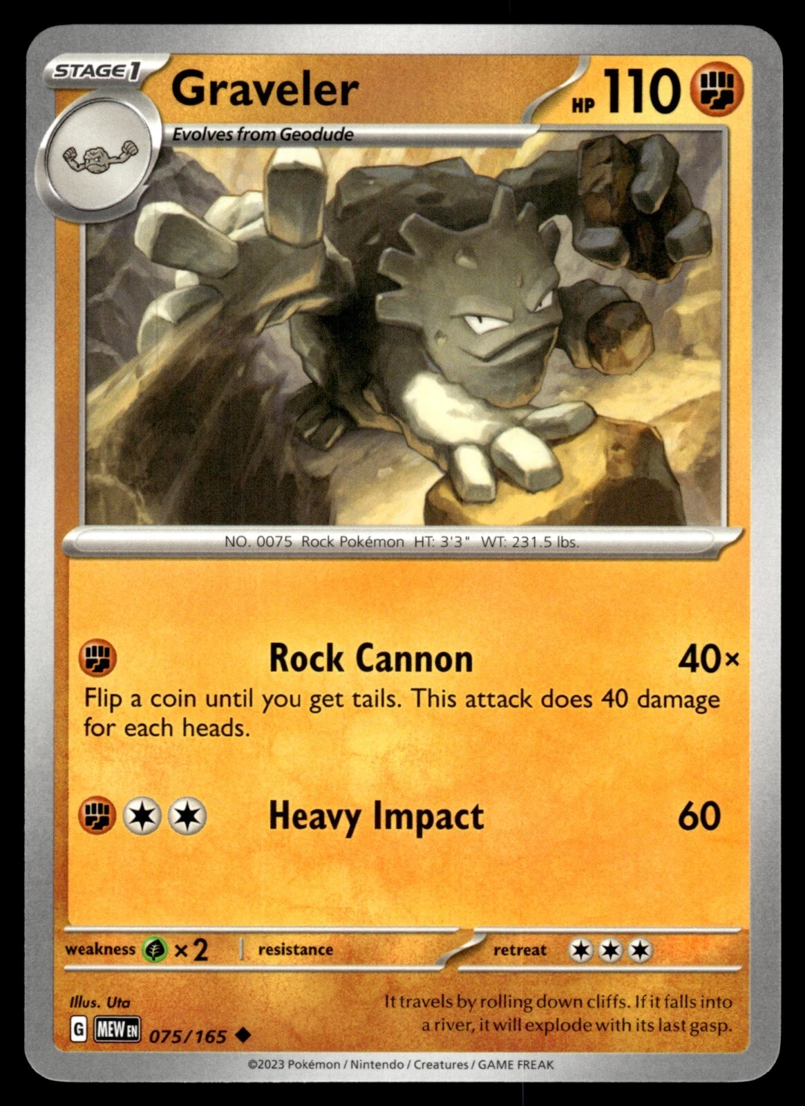 GRAVELER - 075/165 - POKEMON 151 MEW-EN ENGLISH C/U SV - NM