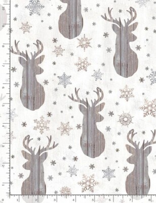 Christmas Fabric - Rustic Wood Reindeer Snowflake - Timeless Treasures YARD