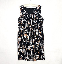 Kathy Roberts Fit & Flare Knit Dress Size 18 Black Brown Sleeveless Geometric