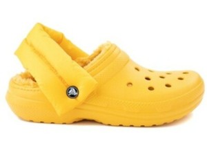 lined yellow crocs