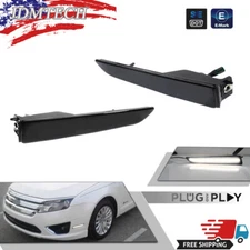Black Lens Front Bumper Side Marker Lights White LED Lamps For 10-12 Ford Fusion