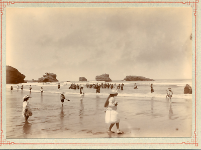 France, Biarritz, Rocher de la Vierge Vintage print. Tirage citrate