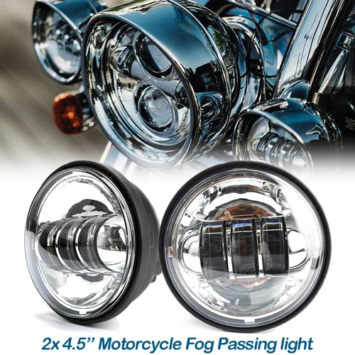 Pair 4.5" LED Fog Lights Auxiliary Headlamps Daytime Running Lights For Harley Chrome