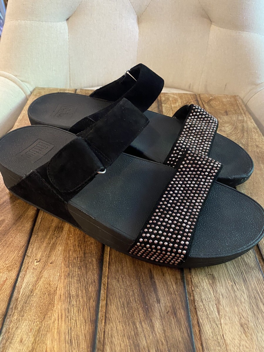 Fitflop Womens Sz 9 LuLu Popstud Slide Sandal Black Microfiber Suede Studs  | eBay