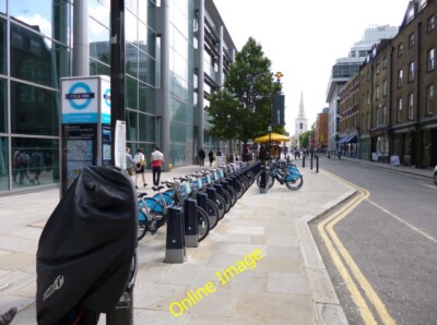 Photo 6x4 Spitalfields, bicycle stands London Barclays Cycle Hire stands  c2012
