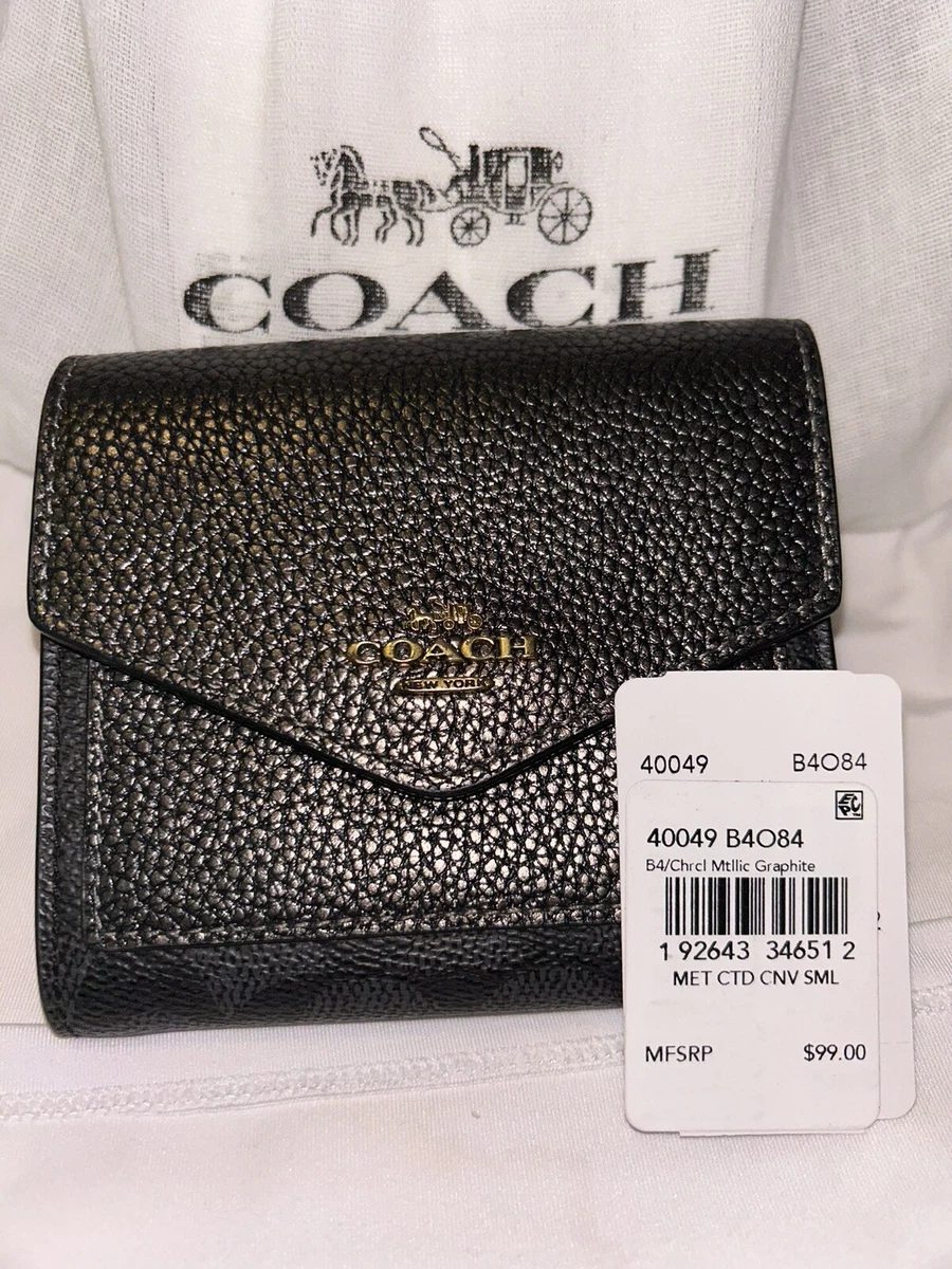 NWT Coach Charcoal Metallic Graphite Signature Colorblock Small Wallet