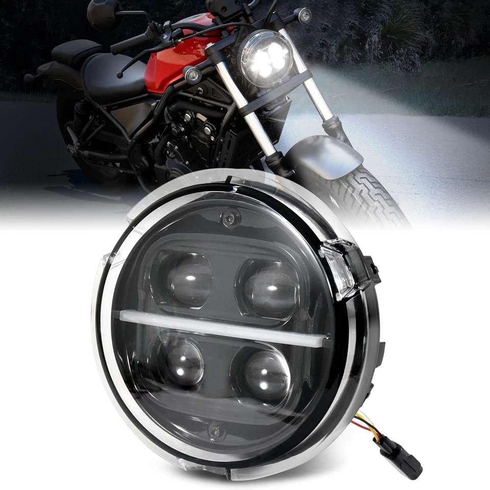 LED Headlight Assembly Hi/Lo Beam for Honda Rebel 500 CMX500 2020-2023 Plug&Play - Image 2 of 4