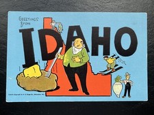 Vintage 1940s Idaho State Map Comic Postcard - KROPP Linen, Unposted, Tourism
