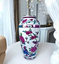 B+C Limoges France L Bernardaud +co Vase antiq 1909-1914  Pheasants Flowers 10”