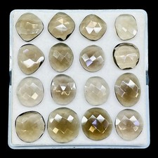 16 Pcs Natural Smoky Quartz Fancy Rose Checker Cut Loose Gemstones Lot 17mm-22mm