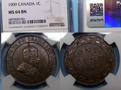 1909 CANADA LARGE CENT NGC MS 64 BN CANADA AUCTION COMP $191 #AC2-21