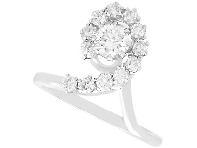 white gold and diamond dress ring Pre-Owned Estate 1.65 TW Diamond Flower Crossover Wide Dress Ring 14K White Gold Size 6 Estate main image 0
