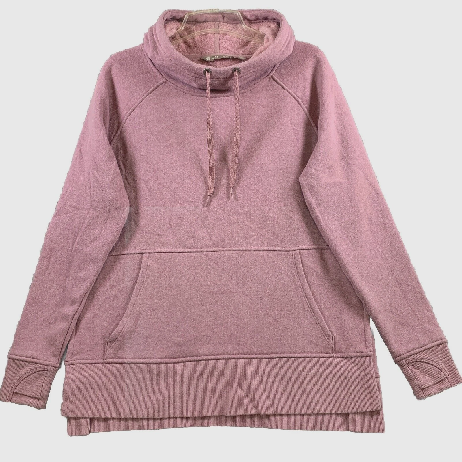 Athleta Women's Pink Long Sleeve Pullover Fleece Lined Hoodie Sweatshirt Size S