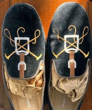 STUBBS & WOOTTON Velvet Fox Hunting Emblem Palm Beach Slippers Loafers Sz10.5