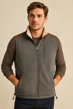 Orvis Men’s Fleece Vest Gray Zip Sherpa Collar Rustic Classic Outdoor Heritage