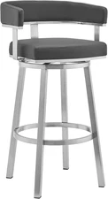 Lorin Modern 30" Seat Height Gray Faux Leather and Brushed Stainless Steel Metal
