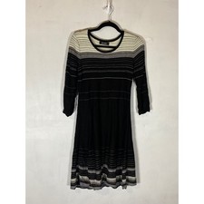 Nine West Small Black Cream Stripe Knit Sweater Dress Midi 3/4 Sleeve