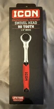ICON 64694 1/4 in DRIVE 90 TOOTH SWIVEL HEAD RATCHET w/COMFORT GRIP HANDLE - NEW