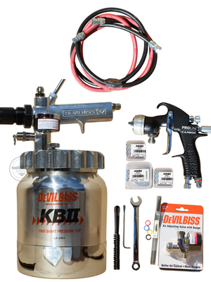 #ad #ad Devilbiss Prolite Pressure Feed Spray Gun amp; 2 QT Pot 5#x27; Spray Hose set $1499.95