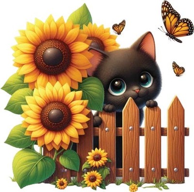 Sonnenblume Kätzchen Katze UV-DTF Aufkleber Becher Weinglas Flasche Becher Laptop