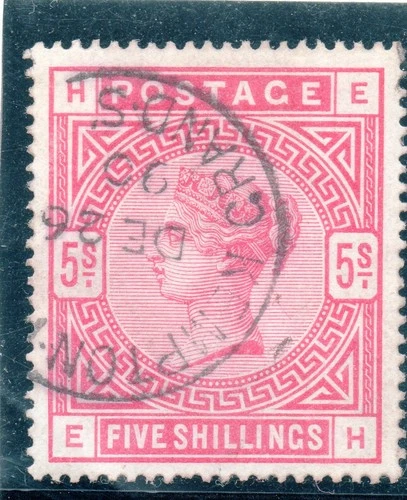 GB 1883 5s rose SG 180 fine used on Dec 26th Boxing Day 1890. Scarce cancel