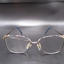 Vintage Gold Tone Blue Temple Tips Cat Eye Eyeglass Frames Glasses Japan