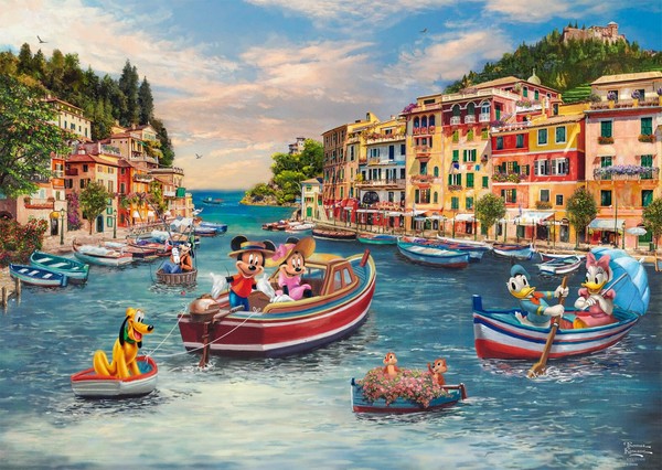 Schmidt Spiele 58053 Disney, Mickey & Minnie In Italy, Thomas Kinkade, 1000 Piec-image