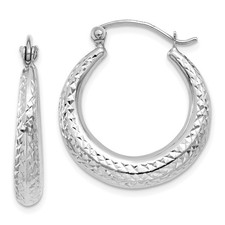 22mm 14K White Gold Shiny-Cut Hollow Hoop Earrings