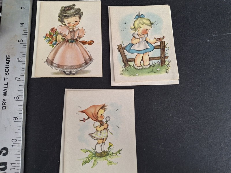 3 New Ars Sacra Little Girls Vintage Blank Greeting Card & Envelopes 1940s