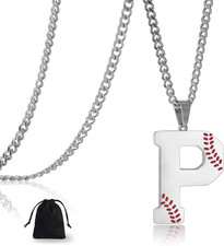 Baseball Initial A-Z Letter Necklace for Men, Alphabet Jewelry Pendant, Stainles