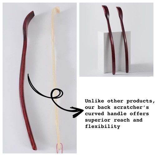 Oversized Wooden Back Scratcher: 18'' Extended Curved Handle for Better Reach... - Picture 4 of 7