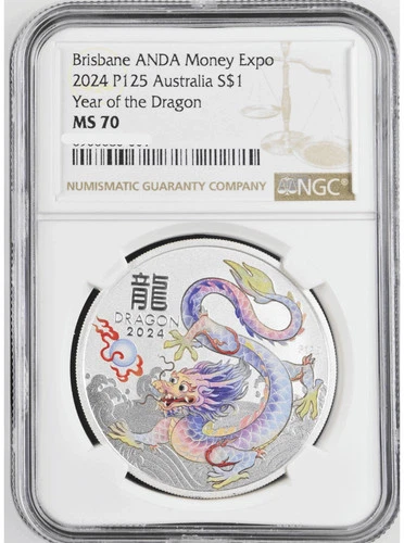 2024 Australia Brisbane ANDA Lunar White Dragon 1oz Silver Coin NGC MS 70