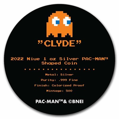 2022 Niue Colorized 1 oz Silver $2 PAC-MAN™ GHOST 