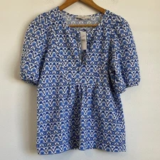 LOFT Blue and White Patterned Blouse XS
