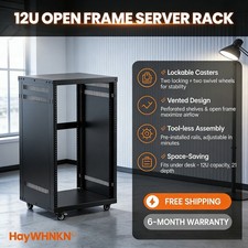 Under-Desk Design 12U Open Rack Server Cabinet 4 Casters 19" Adjustable Depth