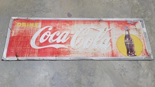 Large Vintage Authentic Coca-Cola Coke Metal Rectangle Sign 54" x 18", Original