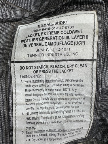 US Army Ecwcs Parka L6 Goretex Veste Gen III Ucp Acu Xsmall Short - Photo 10 sur 10