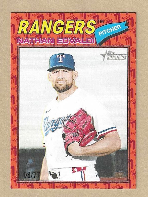 2026 Topps Heritage Orange NATHAN EOVALDI #40 Color of the Year /77 Rangers