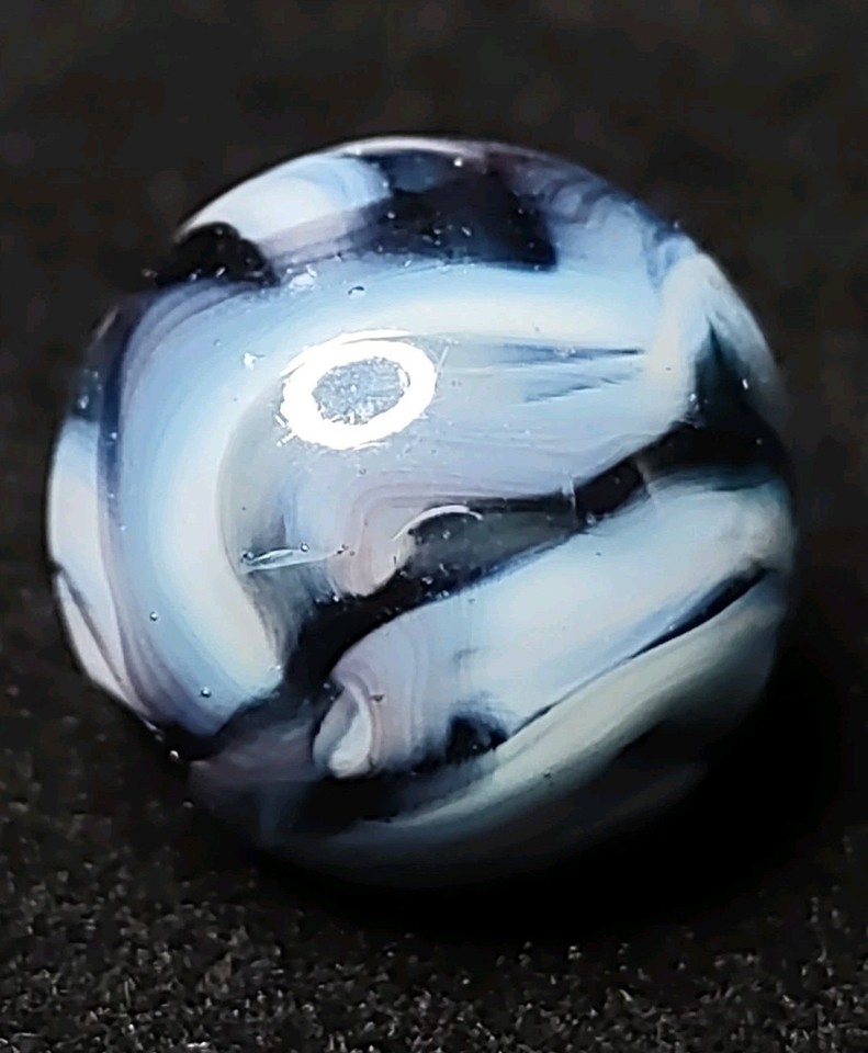 Purple & Blue Flame Calligraphy Alley Glass Swirl Vintage Marble .66