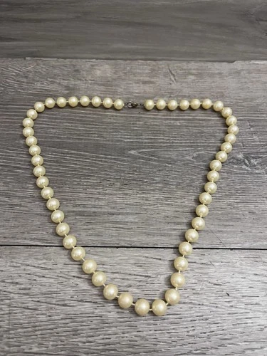 Vintage Faux Pearl Knotted Strand Necklace 24” Matinee Costume Jewelry