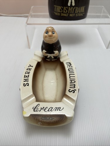 Vintage MacWilliams Cream Sherry Half Barrel Monk Ashtray & Monk Money Bank - Picture 6 of 6