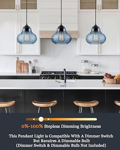 ELYONA 2 Pack Bubble Glass Pendant Lights 8 inch Modern Blue Hand Blown ...