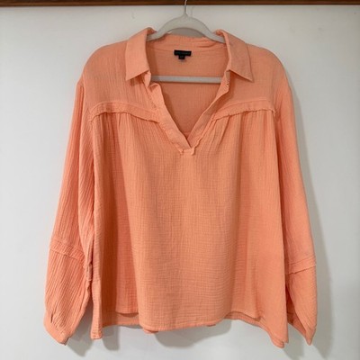 Coco + Carmen Cotton Gauze Tunic Women S/M Peach Raw Edge Trim | Coastal Boho