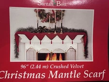 NEW 96” Crushed Velvet Dark Red & Green Christmas Mantle Scarf with Tassels  Vtg