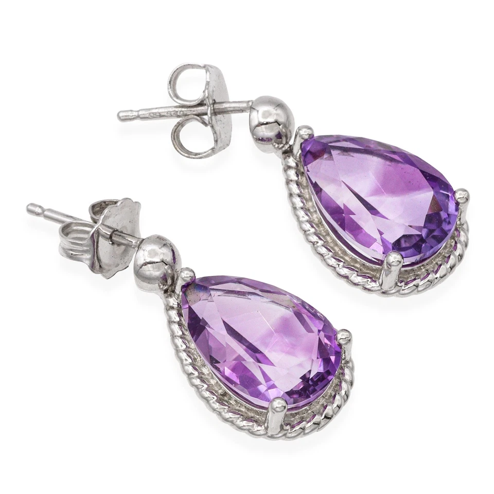 Rhodium Plated Sterling Silver Amethyst Earrings - Image 2 of 4