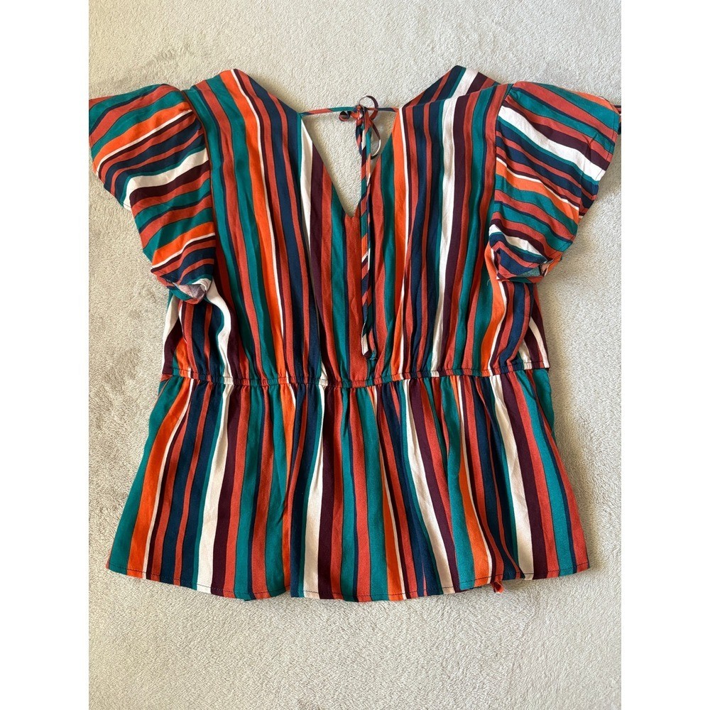 Sandy & Sid Striped Wrap Top Flutter Sleeve Blous… - image 4